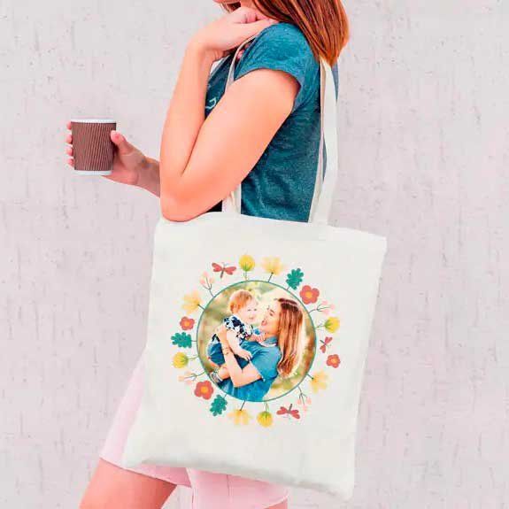 Bolsa de algodón personalizada con la imagen de un niño con su madre