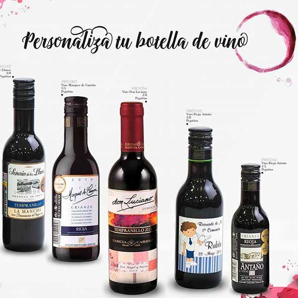 Botellas de vino con etiquetas personalizadas con frases e imágenes
