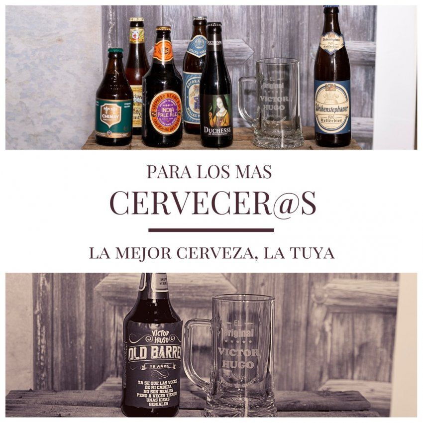 Imagen de botellines de cerveza con una jarra personalizada